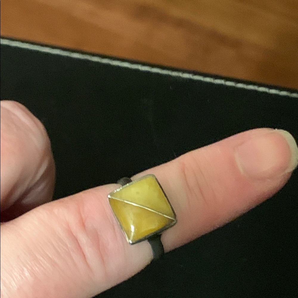 2 Yellow Tone Amber Silver Ring